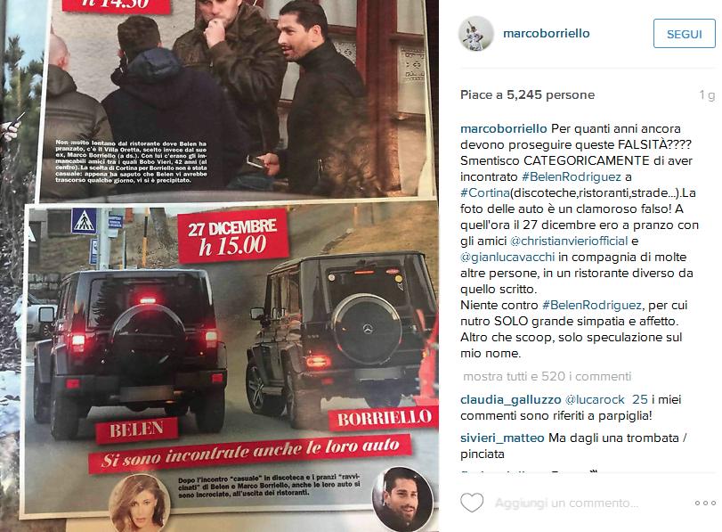 Marco Borriello smentisce su Instagram incontro con Belen Rodriguez