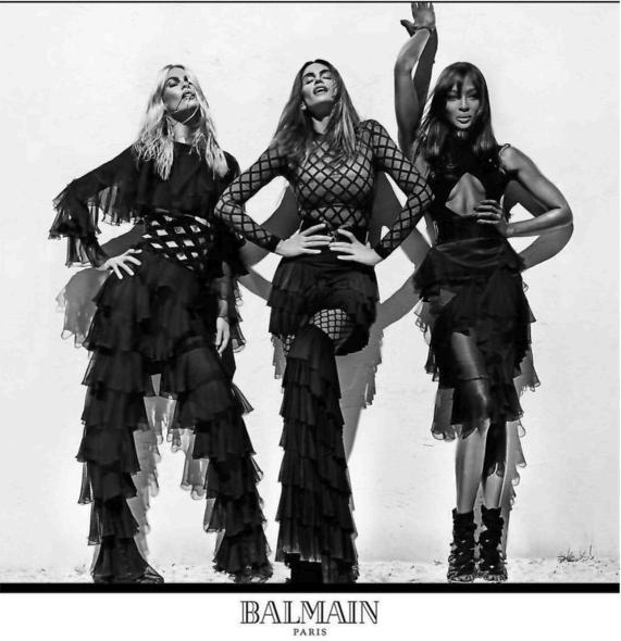 Naomi Campbell, Cindy Crawford e Claudia Schiffer per Balmain naomi campbell
