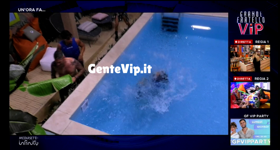 Gf Vip: Daniele e Tavassi buttano in piscina Nicole tutta vestita